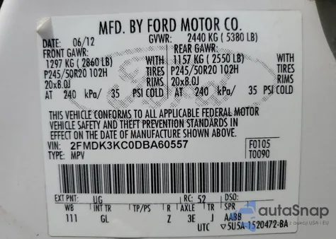 2013 Ford Edge Limited из США, поврежденный, VIN 2FMDK3KC0DBA60557